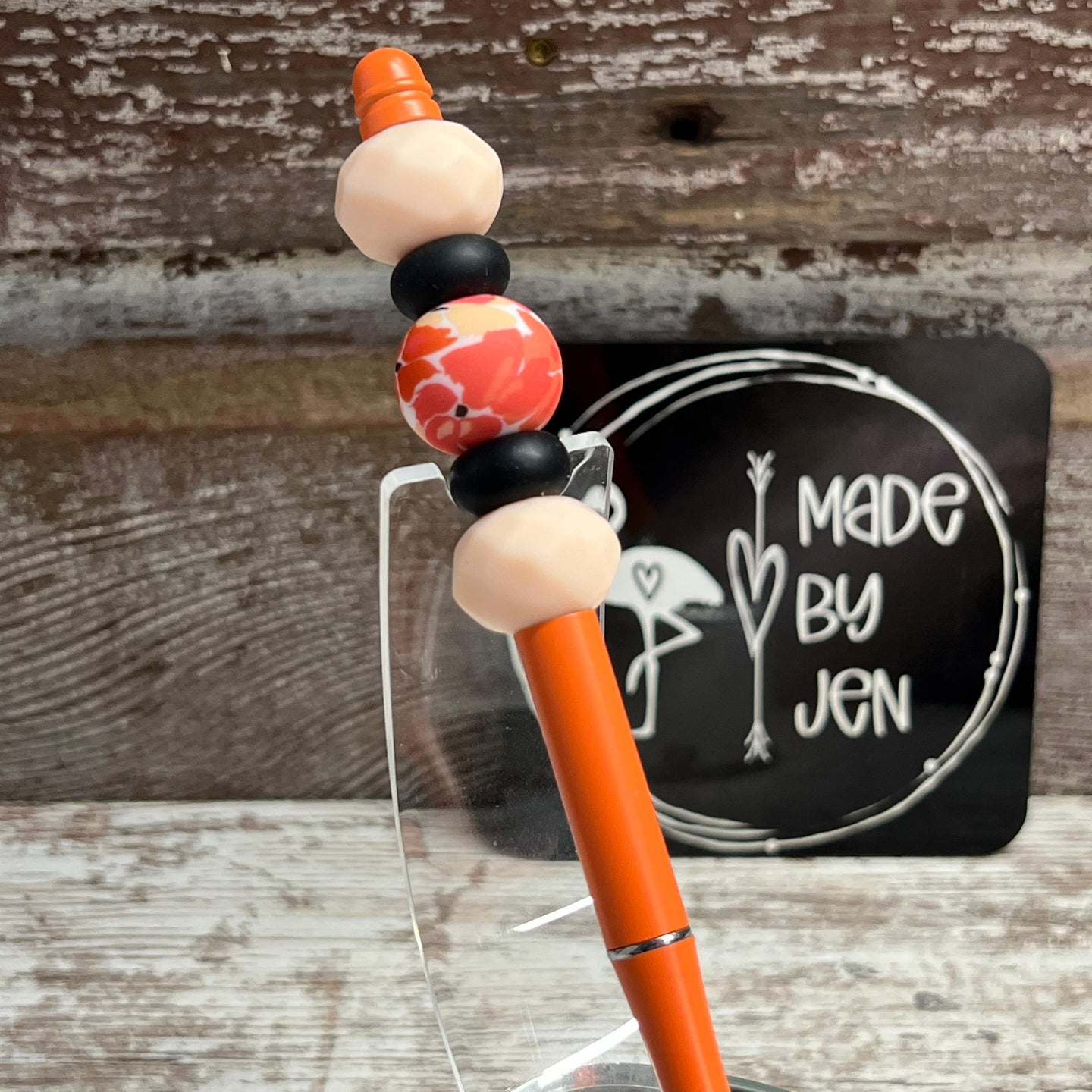 Watercolor Floral Orange Metal Pen